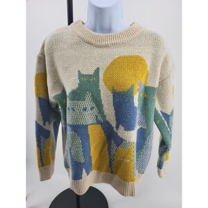 Vintage 80s/90s Novelty Cat Sweater Women M/L Knit Cats Moon Scene — Cottagecore